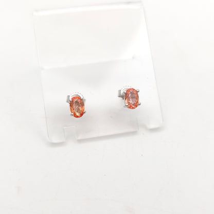 18ct White Gold Oval Cut Orange Sapphire Solitaire Stud Earrings