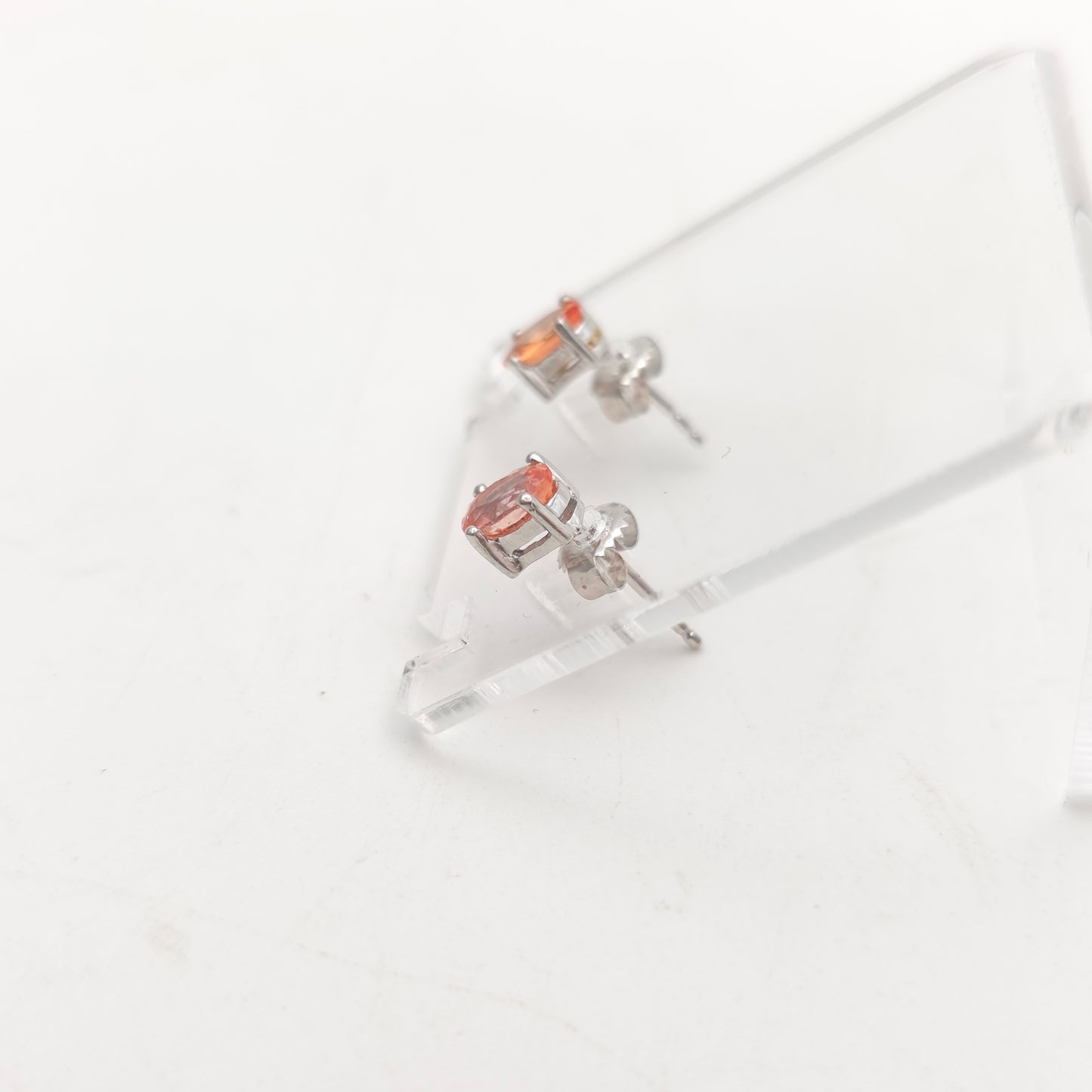 18ct White Gold Oval Cut Orange Sapphire Solitaire Stud Earrings