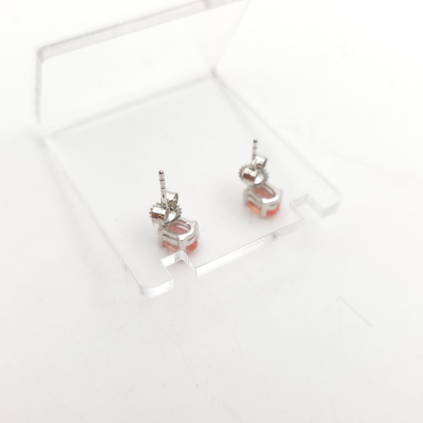 18ct White Gold Oval Cut Orange Sapphire Solitaire Stud Earrings