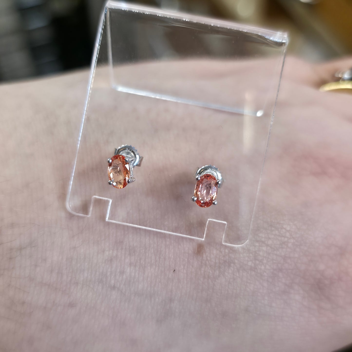 18ct White Gold Oval Cut Orange Sapphire Solitaire Stud Earrings