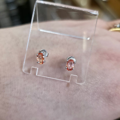 18ct White Gold Oval Cut Orange Sapphire Solitaire Stud Earrings