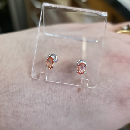 18ct White Gold Oval Cut Orange Sapphire Solitaire Stud Earrings
