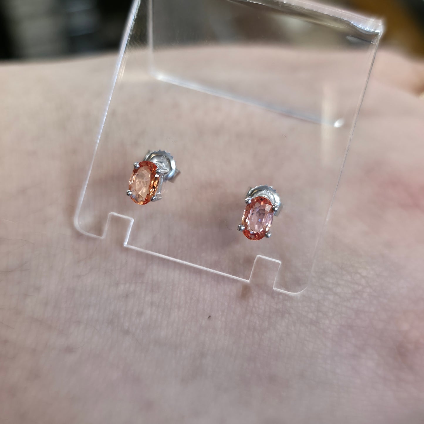 18ct White Gold Oval Cut Orange Sapphire Solitaire Stud Earrings