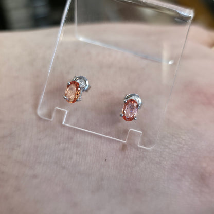 18ct White Gold Oval Cut Orange Sapphire Solitaire Stud Earrings
