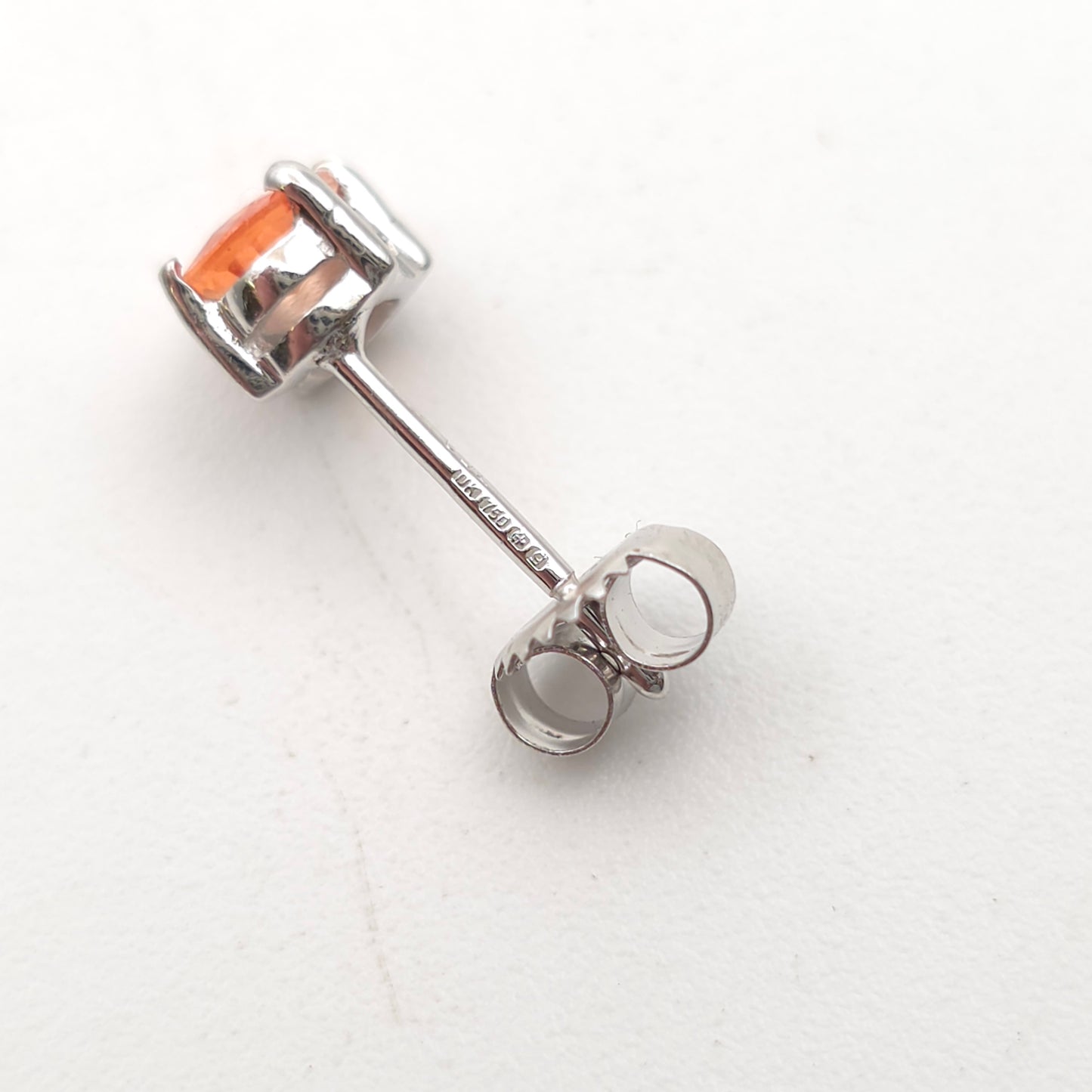 18ct White Gold Oval Cut Orange Sapphire Solitaire Stud Earrings