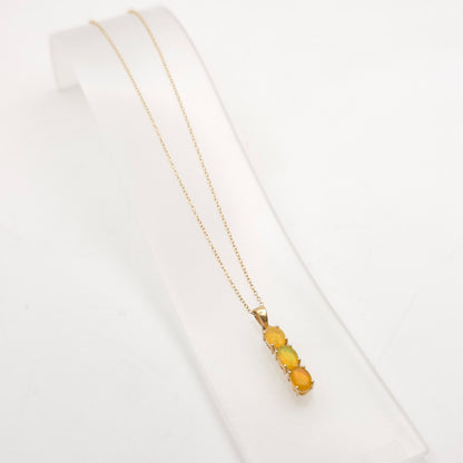 9ct Yellow Gold Three Stone Oval Cut Yellow Opal Pendant And Chain Necklace