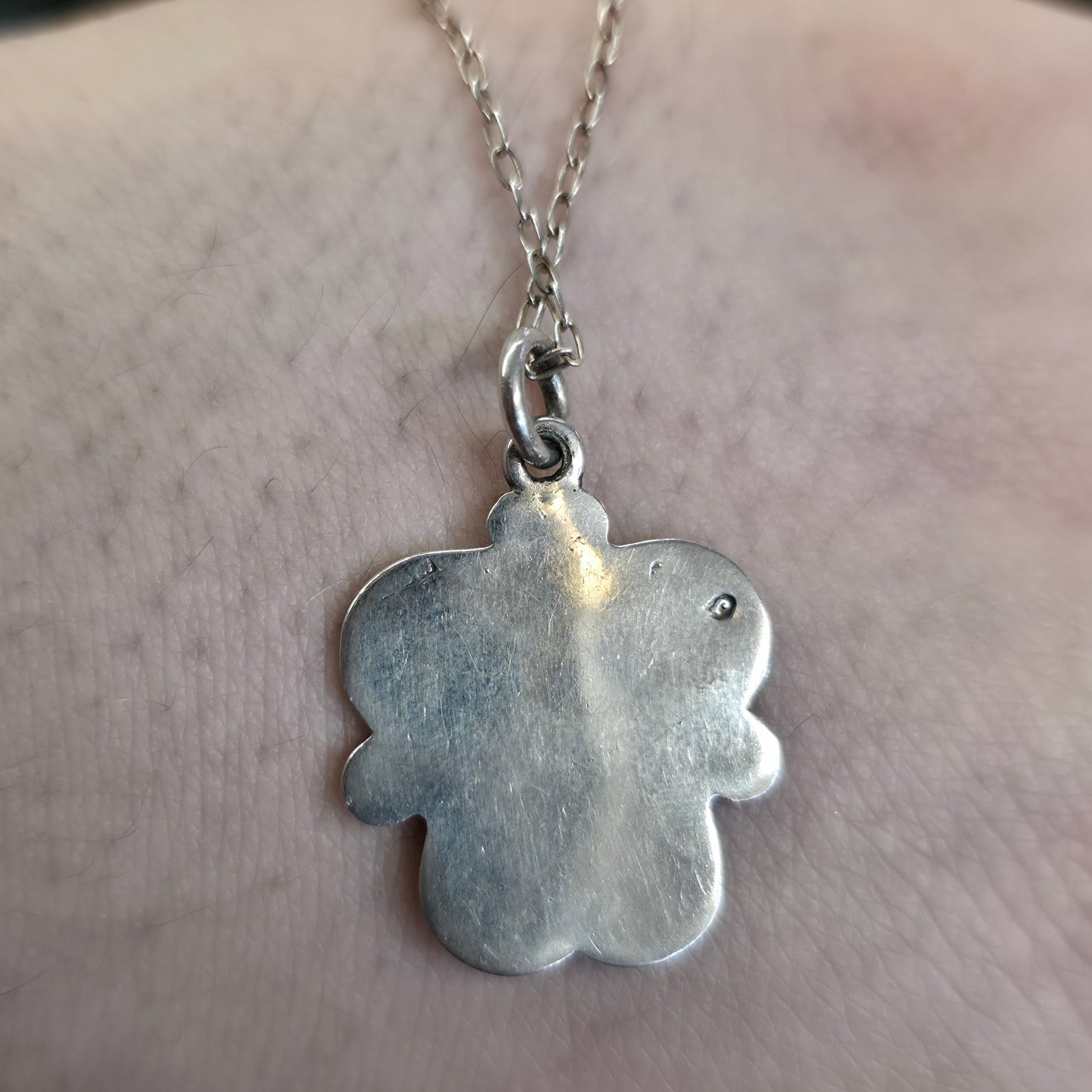 Sterling Silver Antique Blue Enamel Fob Pendant And Chain Necklace