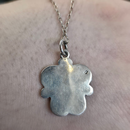 Sterling Silver Antique Blue Enamel Fob Pendant And Chain Necklace