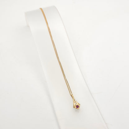9ct Yellow Gold Vintage Art Deco Style Floral Ruby Solitaire Pendant Necklace