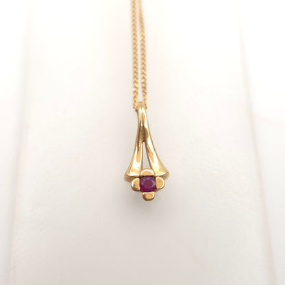 9ct Yellow Gold Vintage Art Deco Style Floral Ruby Solitaire Pendant Necklace