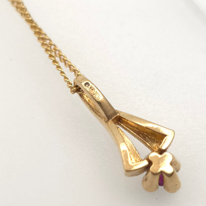 9ct Yellow Gold Vintage Art Deco Style Floral Ruby Solitaire Pendant Necklace