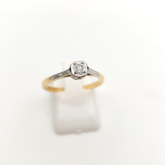 18ct Yellow Gold And Platinum Antique Illusion Setting Diamond Solitaire Ring