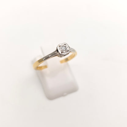 18ct Yellow Gold And Platinum Antique Illusion Setting Diamond Solitaire Ring