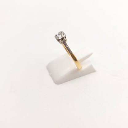 18ct Yellow Gold And Platinum Antique Illusion Setting Diamond Solitaire Ring