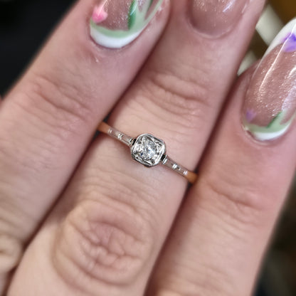 18ct Yellow Gold And Platinum Antique Illusion Setting Diamond Solitaire Ring