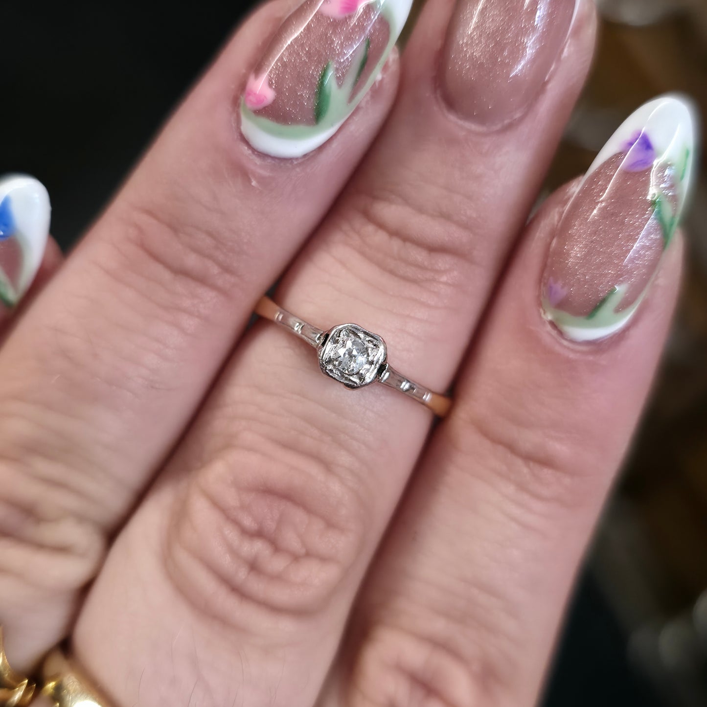 18ct Yellow Gold And Platinum Antique Illusion Setting Diamond Solitaire Ring