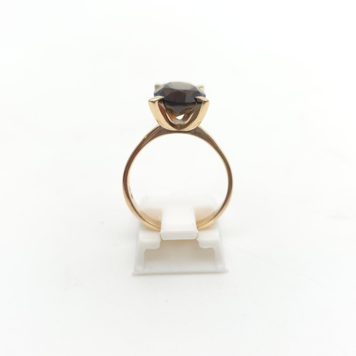 9ct Yellow Gold Vintage Retro Style Chunky Claw Oval Smoky Quartz Solitaire Ring