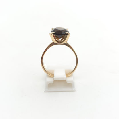 9ct Yellow Gold Vintage Retro Style Chunky Claw Oval Smoky Quartz Solitaire Ring