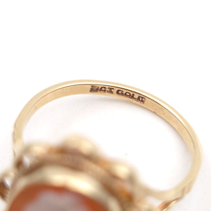 9ct Yellow Gold Vintage / Antique Cameo Solitaire Scalloped Edge Set Ring