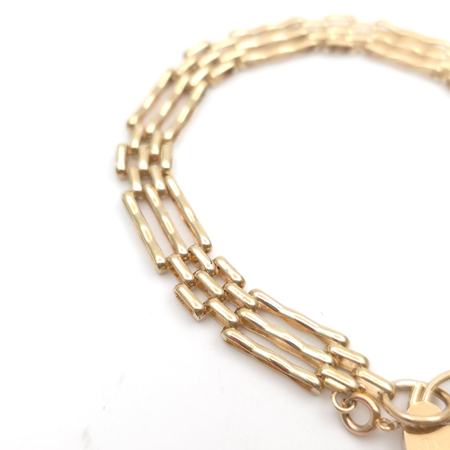 9ct Yellow Gold Vintage 70's Gate Bracelet With Heart Padlock Clasp