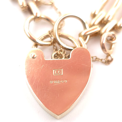 9ct Yellow Gold Vintage 70's Gate Bracelet With Heart Padlock Clasp