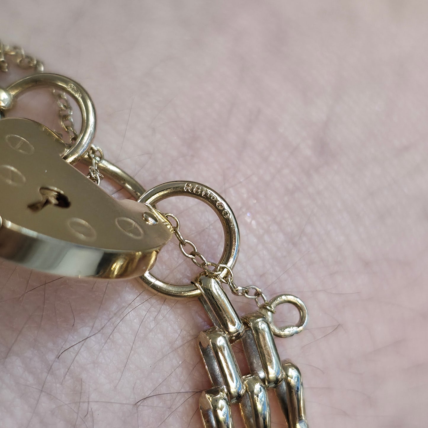 9ct Yellow Gold Vintage 70's Gate Bracelet With Heart Padlock Clasp