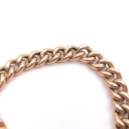 9ct Rose Toned Gold Hollow Link Curb Bracelet With Yellow Gold Heart Padlock