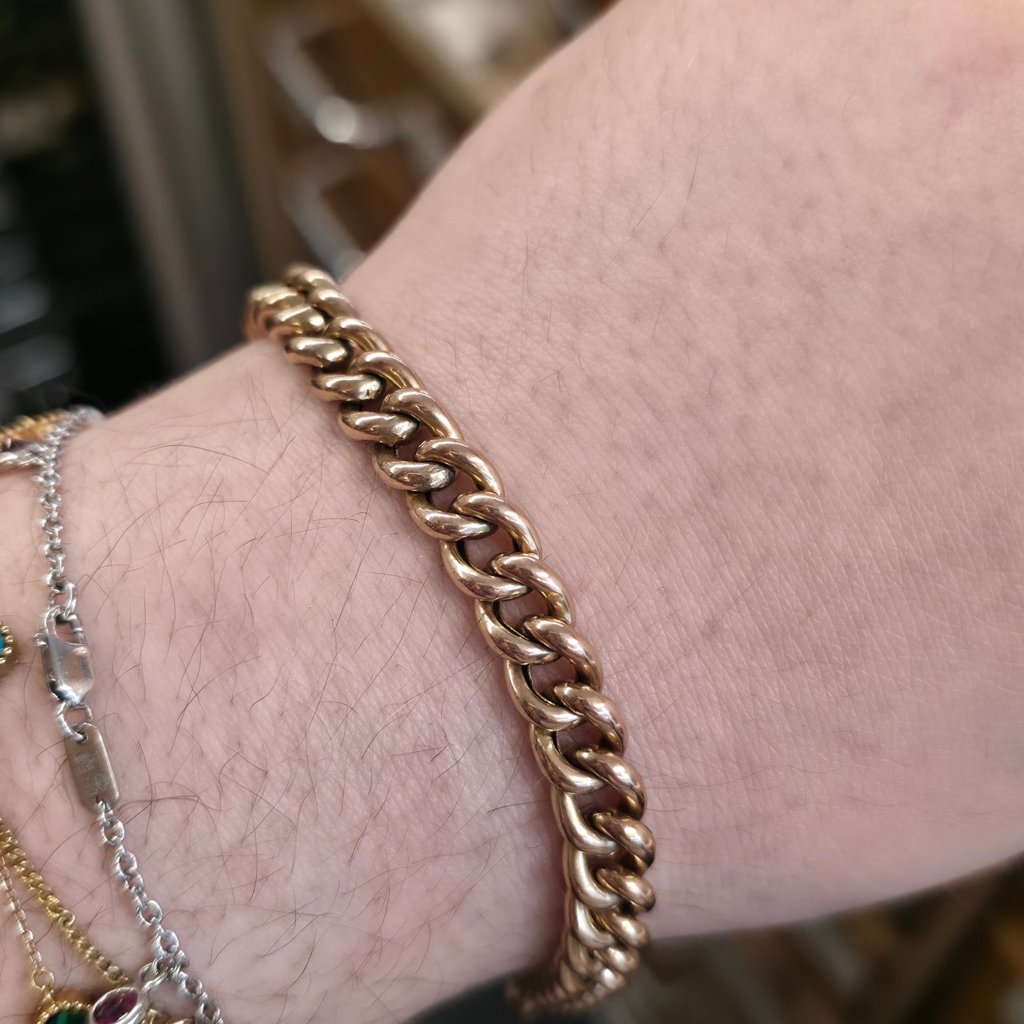 9ct Rose Toned Gold Hollow Link Curb Bracelet With Yellow Gold Heart Padlock