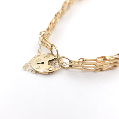 9ct Yellow Lightweight Slimline Twisted Link Gate Bracelet With Heart Lock Catch