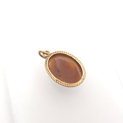 9ct Yellow Gold Small Vintage Lady Cameo Braided Edge Pendant