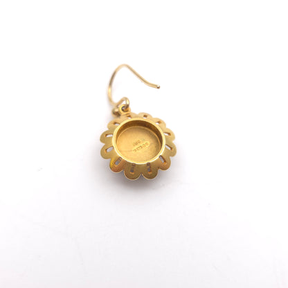 9ct Yellow Gold Repro Victorian Style Garnet Cabochon Flower Drop Earrings
