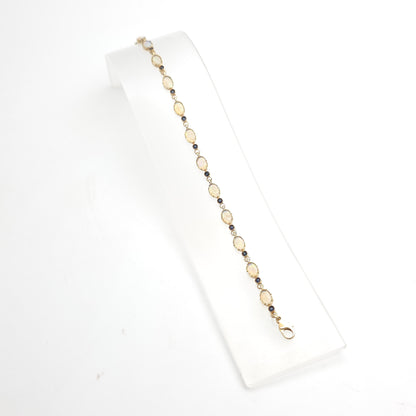 9ct Yellow Gold Vintage Flashy 'Jelly' Opal And Dark Sapphire Gemstone Bracelet
