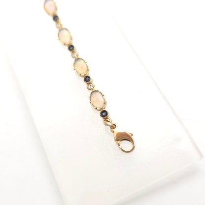 9ct Yellow Gold Vintage Flashy 'Jelly' Opal And Dark Sapphire Gemstone Bracelet