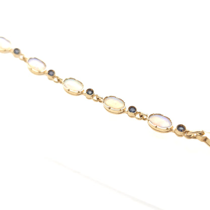 9ct Yellow Gold Vintage Flashy 'Jelly' Opal And Dark Sapphire Gemstone Bracelet