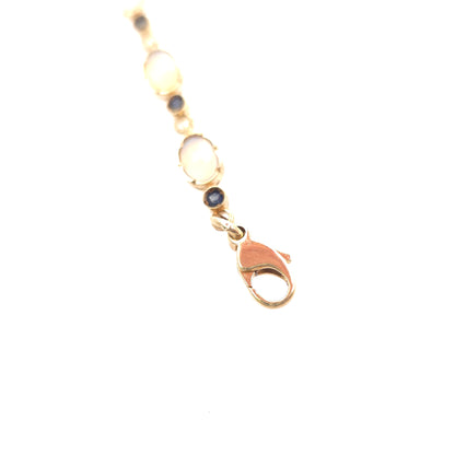9ct Yellow Gold Vintage Flashy 'Jelly' Opal And Dark Sapphire Gemstone Bracelet