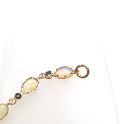 9ct Yellow Gold Vintage Flashy 'Jelly' Opal And Dark Sapphire Gemstone Bracelet