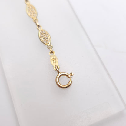 9ct Yellow Gold Openwork Swirly Filigree Marquise Shaped Link Bracelet