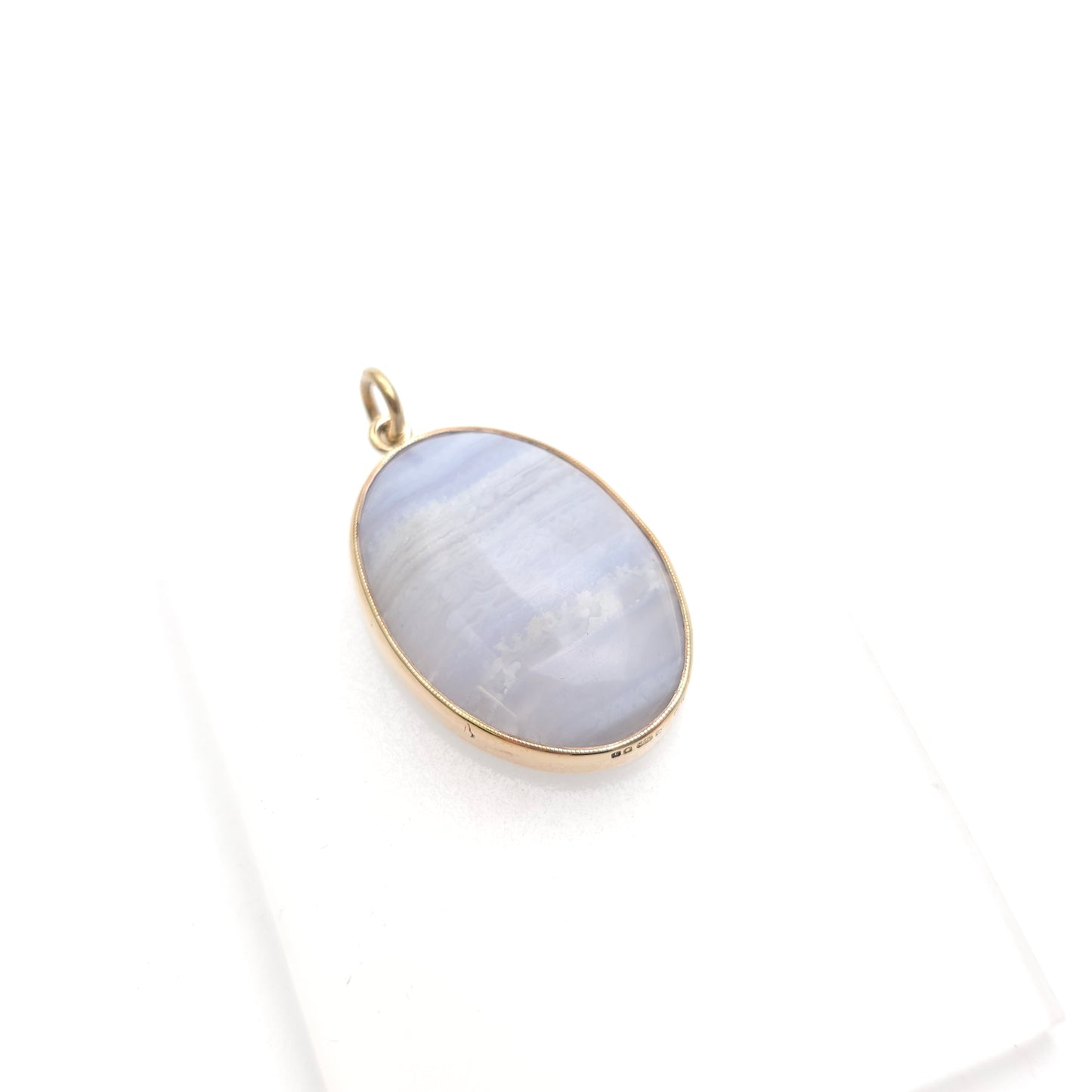 9ct Yellow Gold Vintage Large Blue Lace Agate Cabochon Pendant Piece
