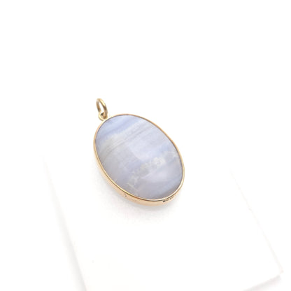 9ct Yellow Gold Vintage Large Blue Lace Agate Cabochon Pendant Piece