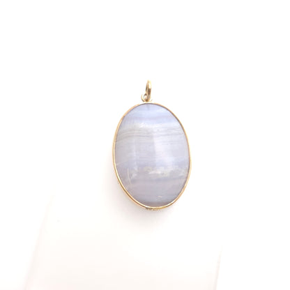 9ct Yellow Gold Vintage Large Blue Lace Agate Cabochon Pendant Piece