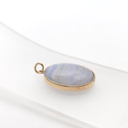 9ct Yellow Gold Vintage Large Blue Lace Agate Cabochon Pendant Piece