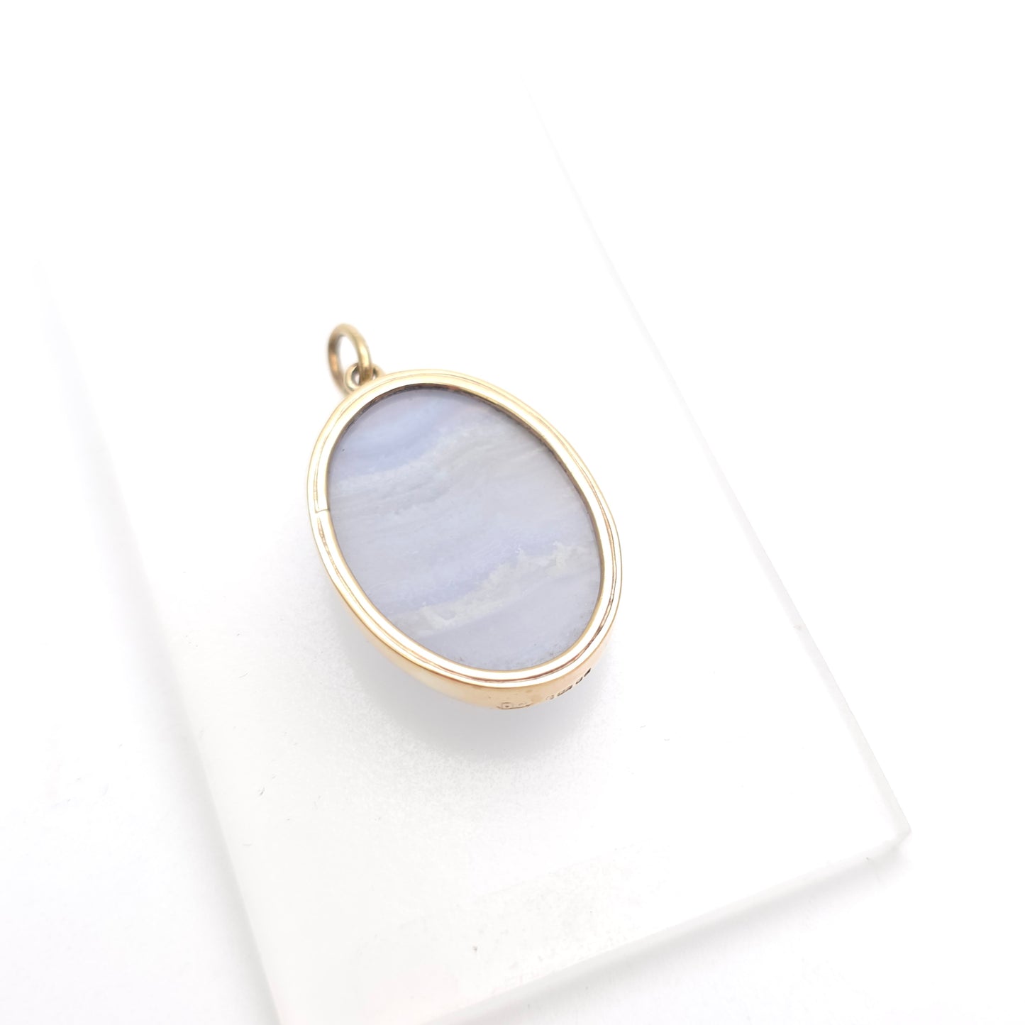 9ct Yellow Gold Vintage Large Blue Lace Agate Cabochon Pendant Piece