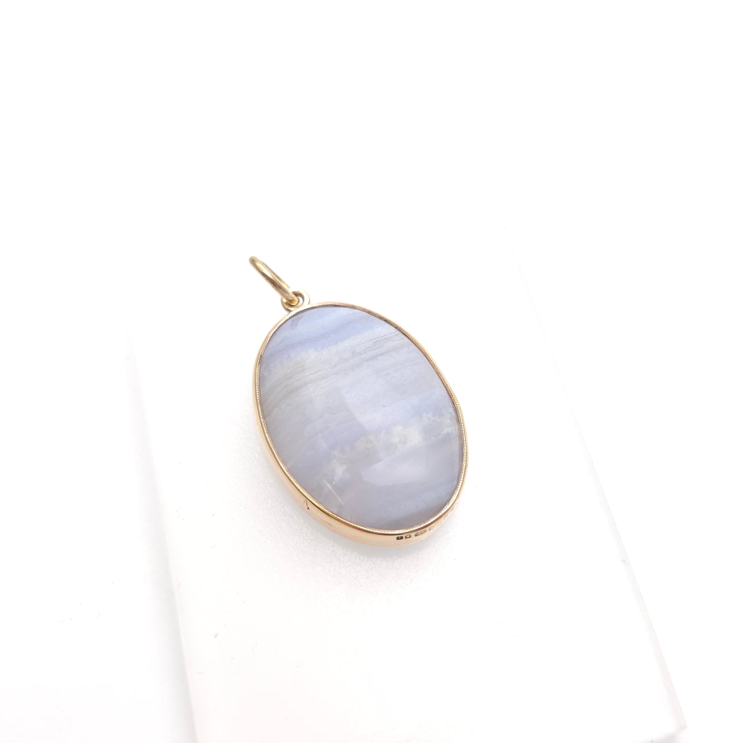 9ct Yellow Gold Vintage Large Blue Lace Agate Cabochon Pendant Piece