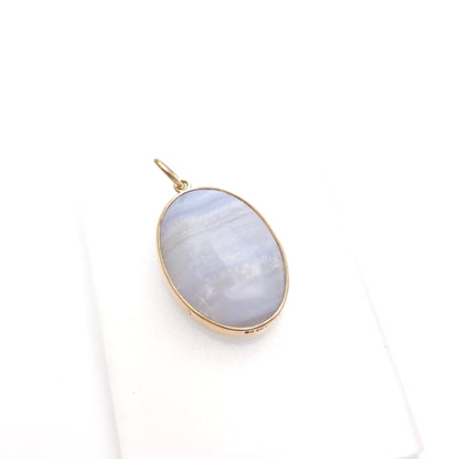 9ct Yellow Gold Vintage Large Blue Lace Agate Cabochon Pendant Piece