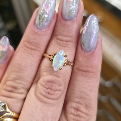 9ct Yellow Gold Vintage Opal Marquise Cabochon Solitaire Ring