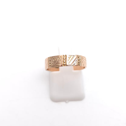 9ct Rose Gold Antique 1879 Faceted Engraved Patterned Wide Band Ring