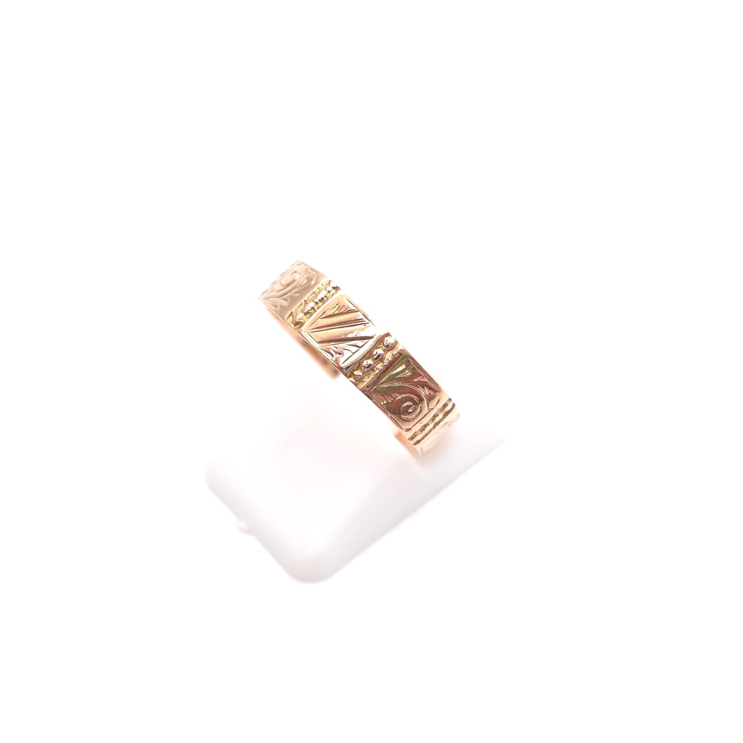 9ct Rose Gold Antique 1879 Faceted Engraved Patterned Wide Band Ring