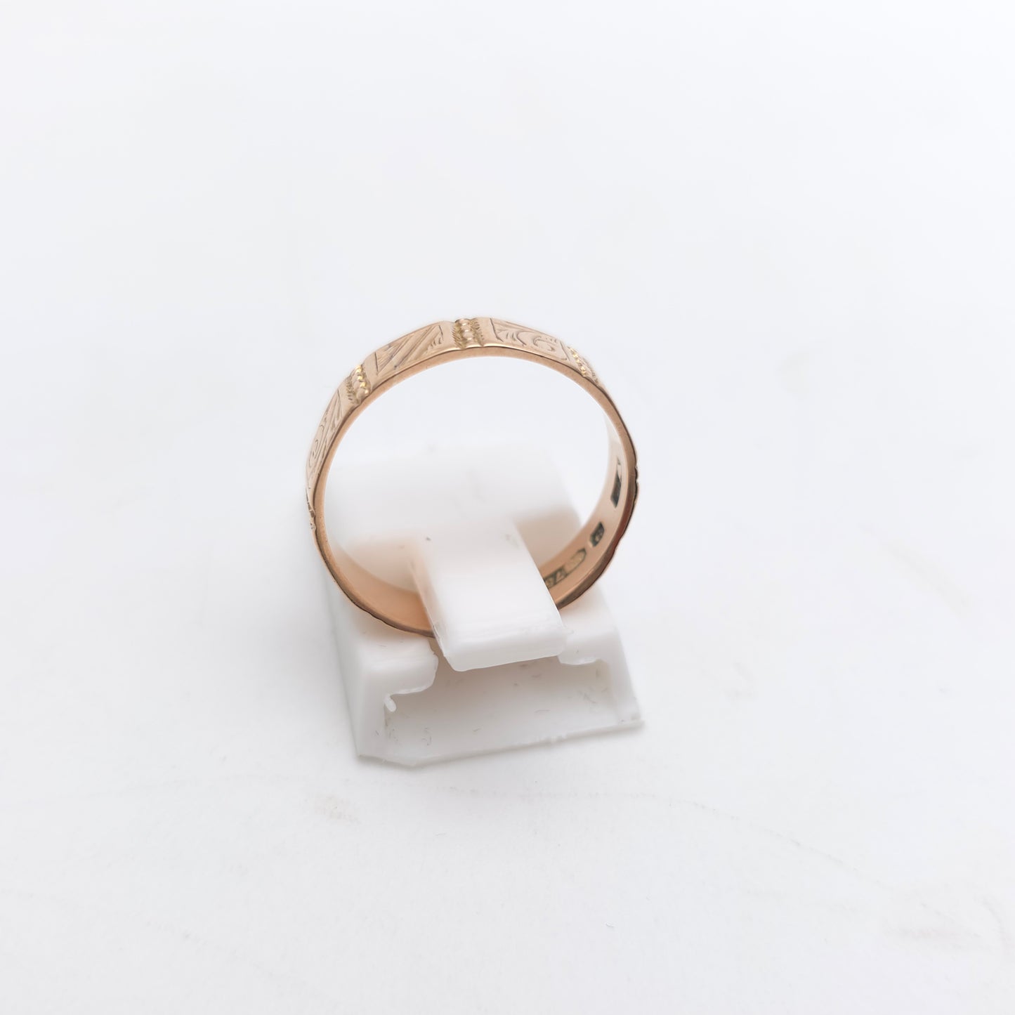 9ct Rose Gold Antique 1879 Faceted Engraved Patterned Wide Band Ring