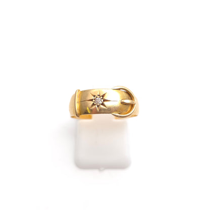 18ct Yellow Gold Antique Victorian Diamond Set Buckle Band Ring