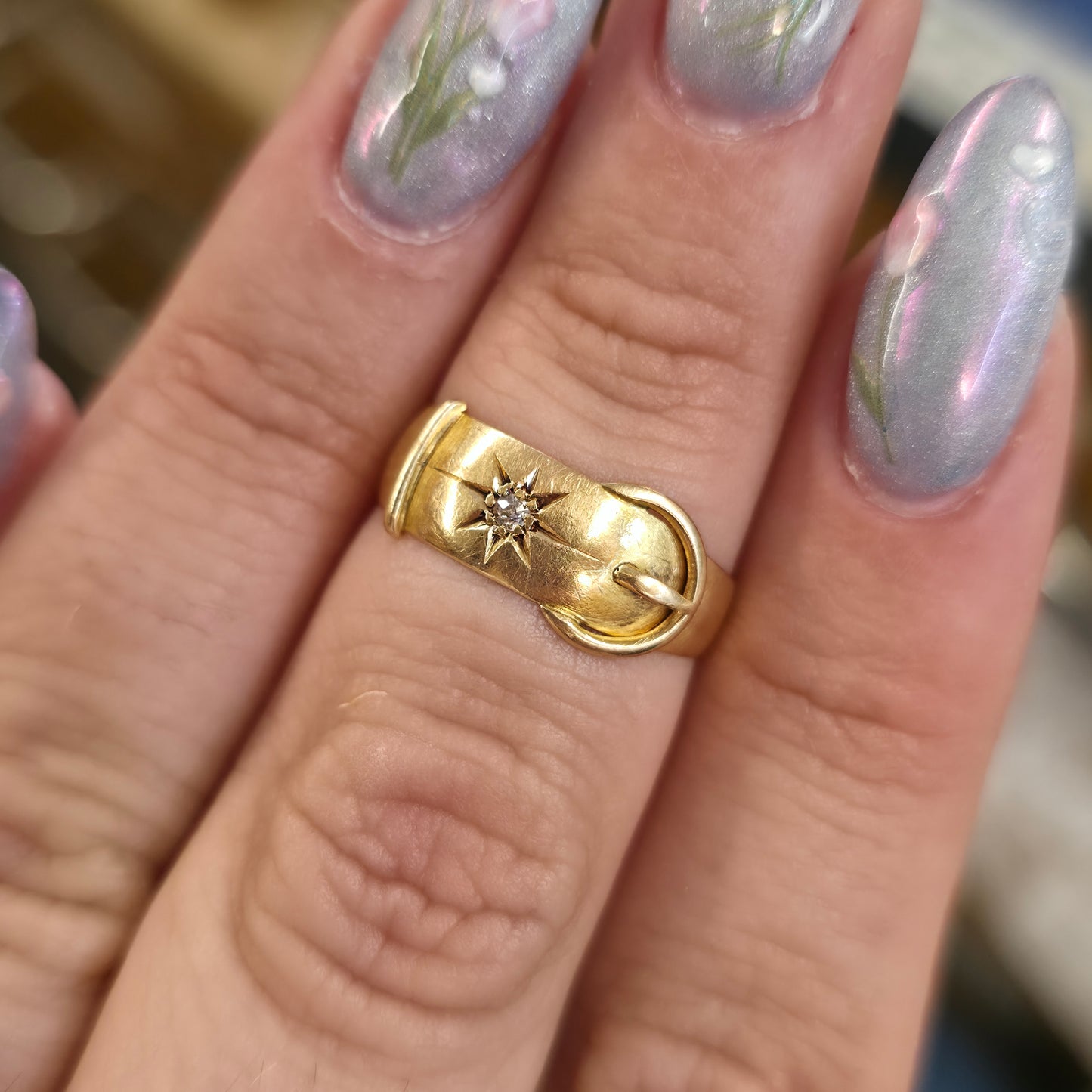 18ct Yellow Gold Antique Victorian Diamond Set Buckle Band Ring